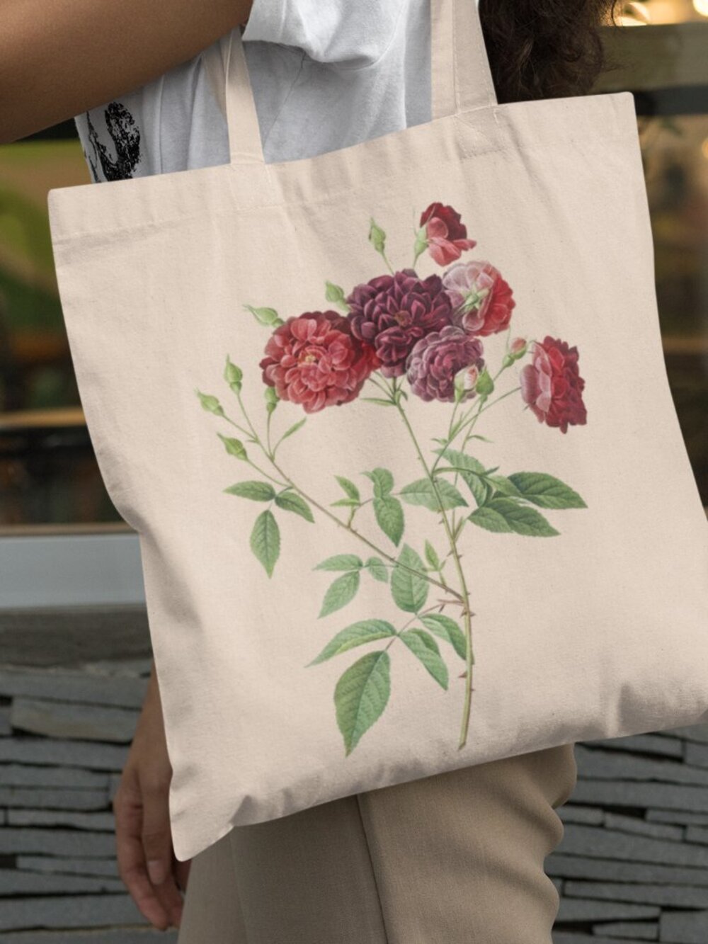Ternaux Rose Vintage Floral Print Graphic Canvas Tote Bag